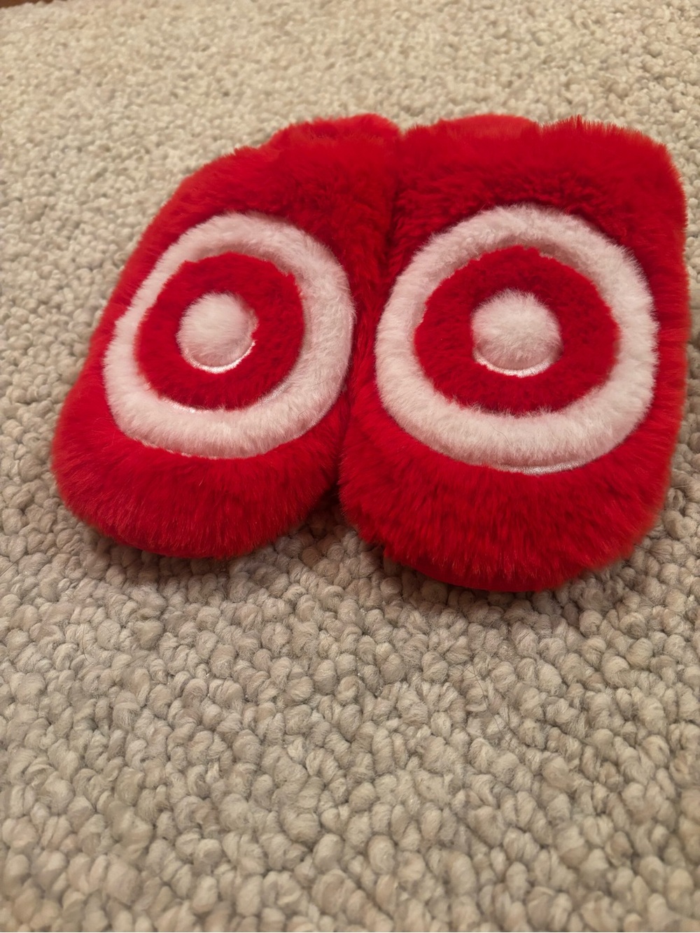 Target Bullseye Plush Red Fuzzy Slippers | Cozy House Shoes
